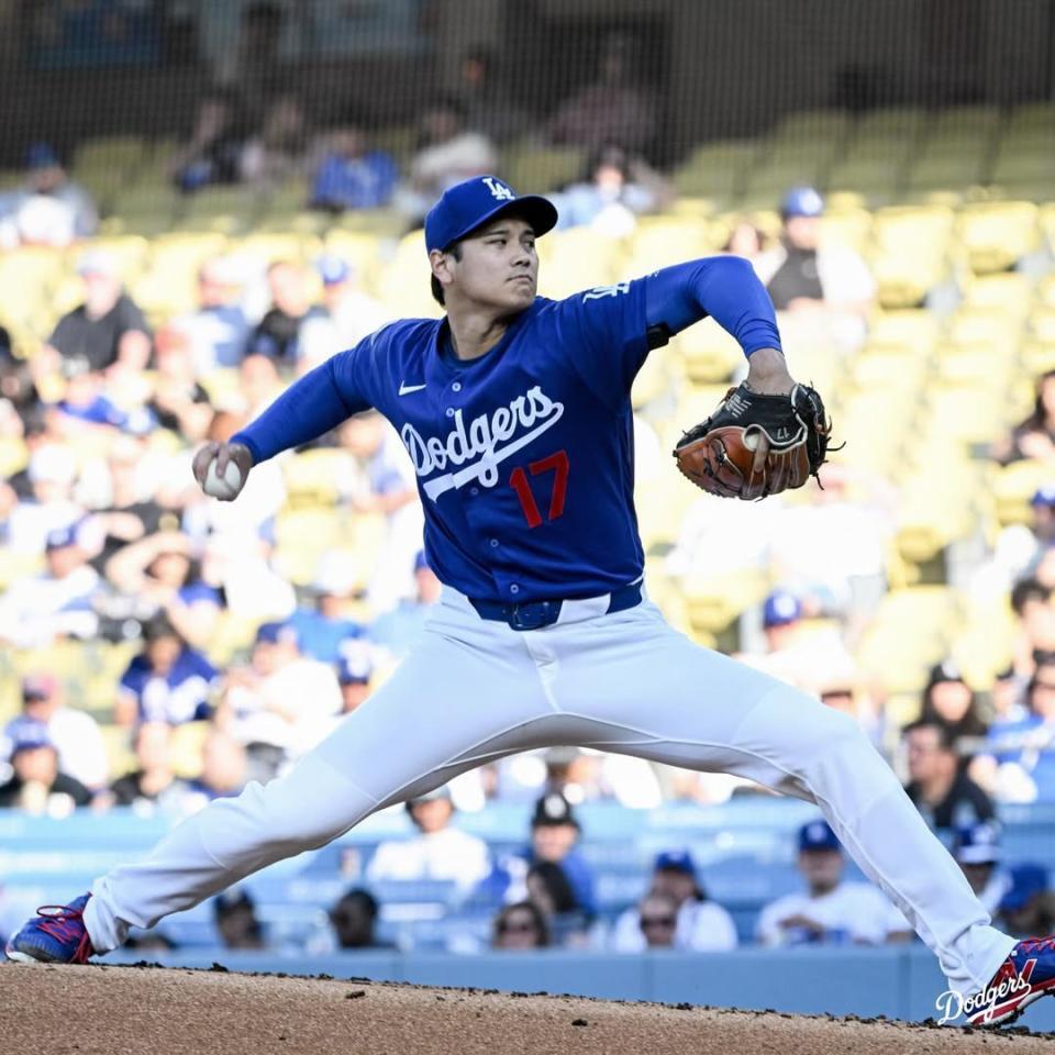 リアル二刀流で出場し、５回途中を無失点に抑えた大谷（ロサンゼルス・ドジャース提供）