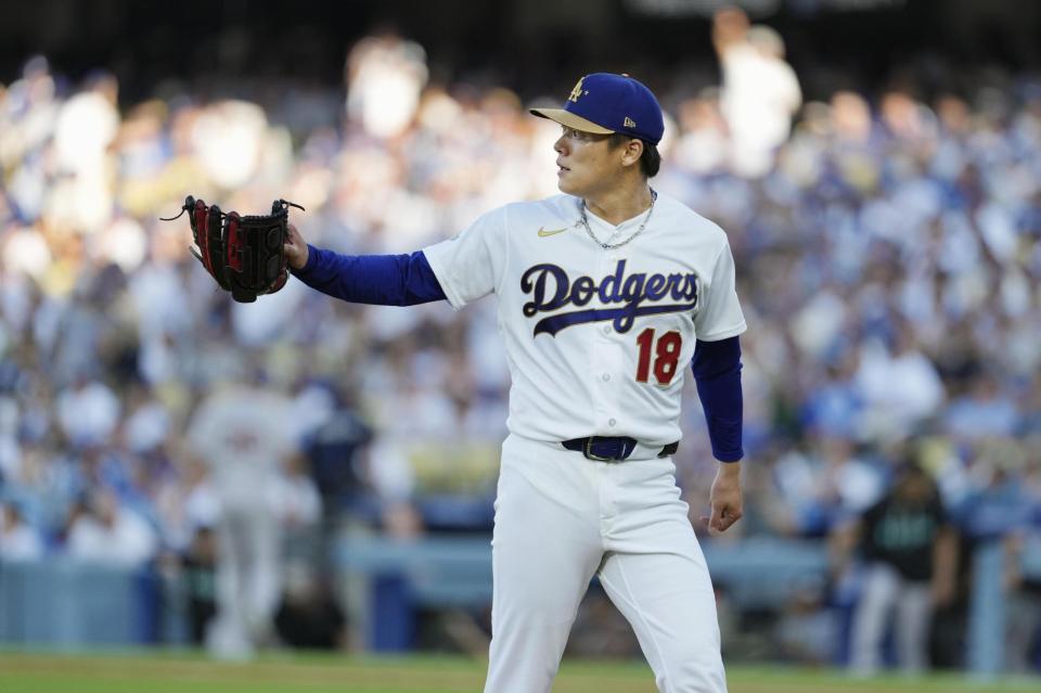 　ダイヤモンドバックスとの開幕戦に先発したドジャース・山本＝ロサンゼルス（共同）
