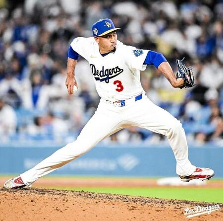 　移籍後初セーブを挙げたディアス（ロサンゼルス・ドジャース提供）