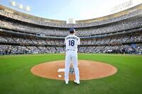 　開幕戦のマウンドに上がる山本（ジョン・スーフー／ドジャース提供）