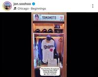 　山本由伸のロッカー。ジョン・スーフー氏のインスタグラムより。