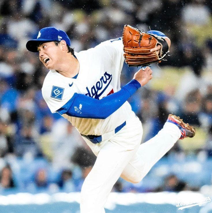 　雨中の中、６回１安打無失点と好投した大谷（ロサンゼルス・ドジャース提供）