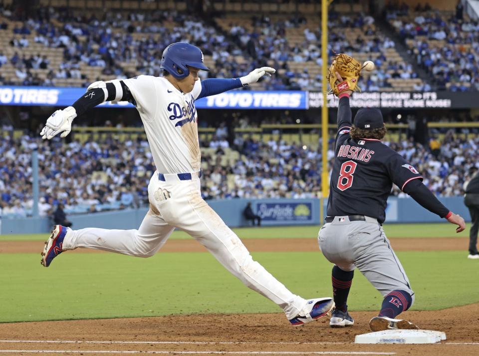 ６回、二ゴロ併殺に倒れる大谷（提供・共同通信社）