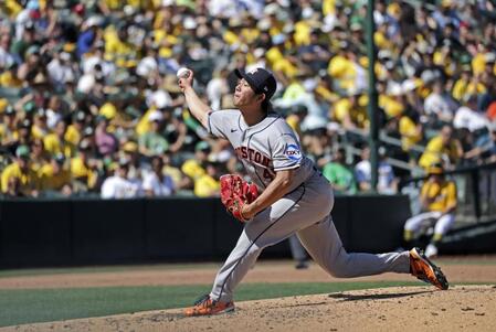 　アスレチックス戦に先発し、５回２／３を３安打無失点でメジャー初勝利を挙げたアストロズ・今井＝サクラメント（共同）