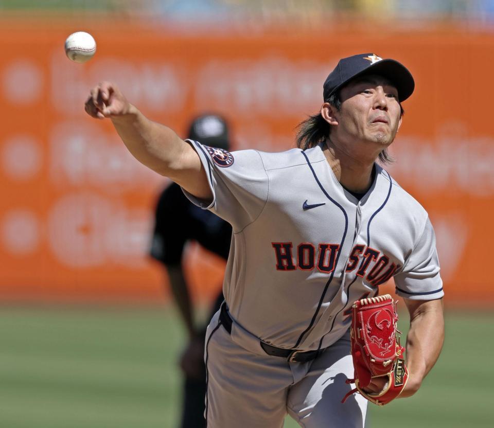 　アスレチックス戦に先発し、５回２／３を３安打無失点でメジャー初勝利を挙げたアストロズ・今井＝サクラメント（共同）