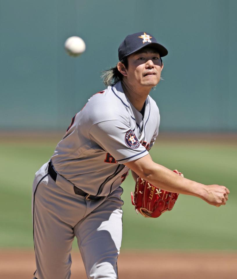 　アスレチックス戦に先発し、５回２／３を３安打無失点でメジャー初勝利を挙げたアストロズ・今井＝サクラメント（共同）