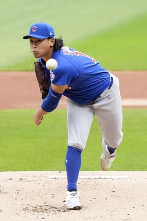 　ガーディアンズとのダブルヘッダー第２試合に先発したカブス・今永。５回０／３を３安打１失点で勝敗は付かなかった＝クリーブランド（共同）