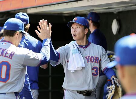 　ジャイアンツ戦に臨むメッツ・千賀＝サンフランシスコ（共同）