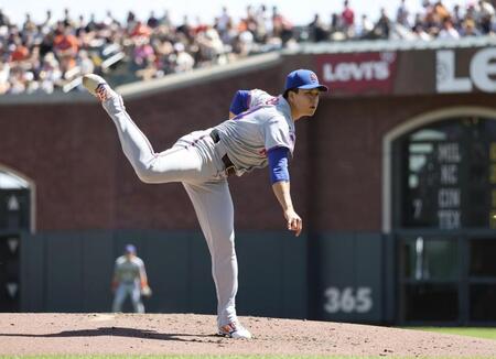 　ジャイアンツ戦に先発し、５回２／３を２失点だったメッツ・千賀。勝敗は付かなかった＝サンフランシスコ（共同）