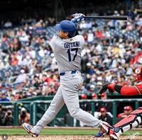 ナショナルズ戦で本塁打を放った大谷翔平（ロサンゼルス・ドジャース提供）