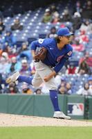 　ガーディアンズとのダブルヘッダー第２試合に先発したカブス・今永。５回０／３を３安打１失点で勝敗は付かなかった＝クリーブランド（共同）