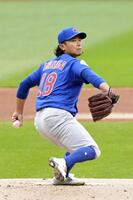 　ガーディアンズとのダブルヘッダー第２試合に先発したカブス・今永。５回０／３を３安打１失点で勝敗は付かなかった＝クリーブランド（共同）