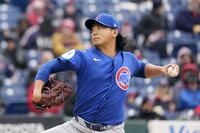 　ガーディアンズとのダブルヘッダー第２試合に先発したカブス・今永。５回０／３を３安打１失点で勝敗は付かなかった＝クリーブランド（共同）