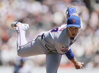 　ジャイアンツ戦に先発し、５回２／３を２失点だったメッツ・千賀。勝敗は付かなかった＝サンフランシスコ（共同）