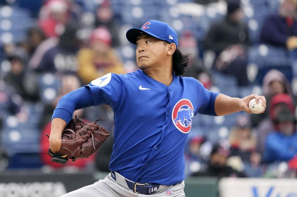 　ガーディアンズとのダブルヘッダー第２試合に先発したカブス・今永。５回０／３を３安打１失点で勝敗は付かなかった＝クリーブランド（共同）