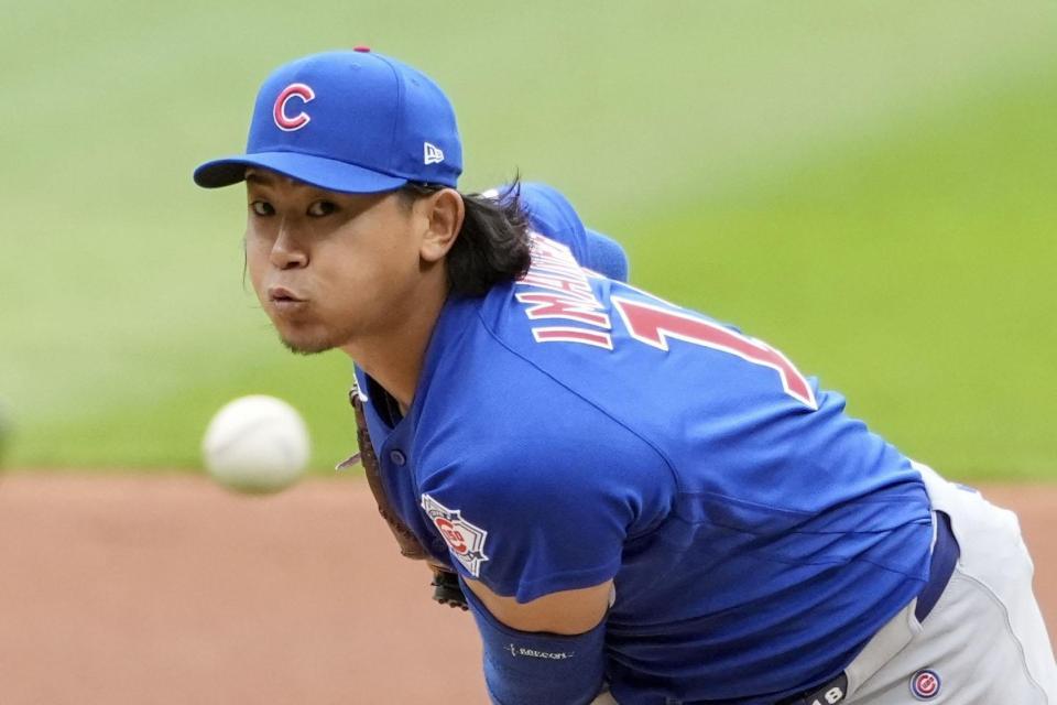 　ガーディアンズとのダブルヘッダー第２試合に先発したカブス・今永。５回０／３を３安打１失点で勝敗は付かなかった＝クリーブランド（共同）