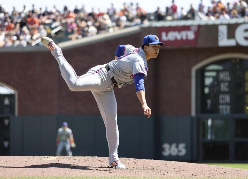 　ジャイアンツ戦に先発し、５回２／３を２失点だったメッツ・千賀。勝敗は付かなかった＝サンフランシスコ（共同）