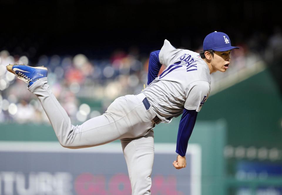 　ナショナルズ戦に先発し、５回を６失点だったドジャース・佐々木。勝敗は付かなかった＝ワシントン（共同）