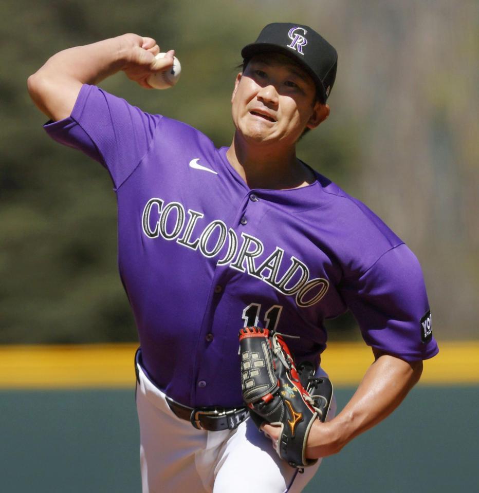 　フィリーズ戦に先発し、６回１失点で今季初勝利を挙げたロッキーズ・菅野＝デンバー（ゲッティ＝共同）