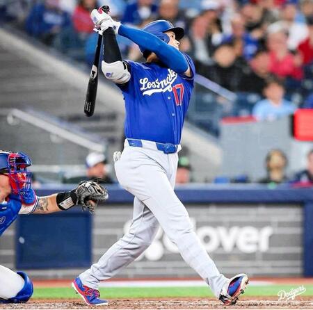 ６回、３号ソロを放った大谷（ロサンゼルス・ドジャース提供）