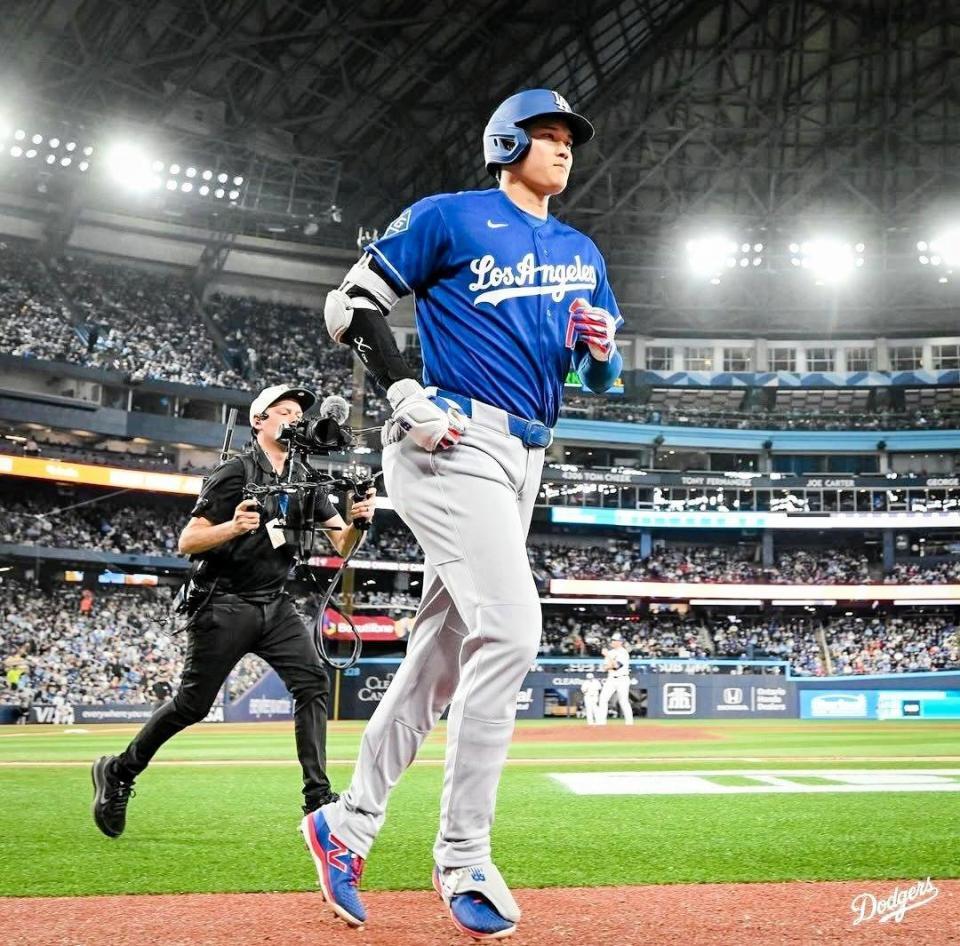 ６回、３号ソロを放った大谷（ロサンゼルス・ドジャース提供）