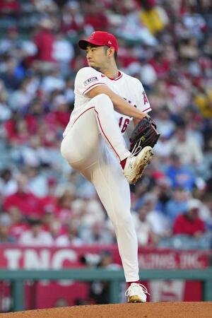 　ブレーブス戦に先発登板したエンゼルス・菊池＝アナハイム（共同）