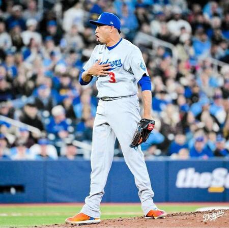 　九回を無失点に抑え４セーブ目をあげたディアス（ロサンゼルス・ドジャース提供）