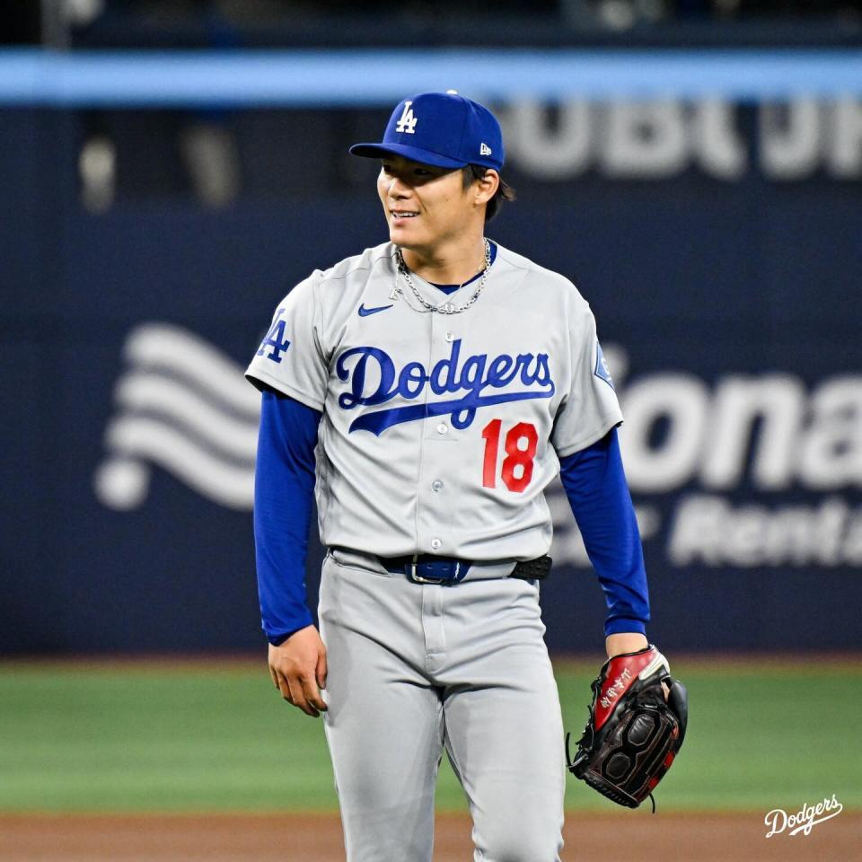 ７回途中１失点で今季２勝目を挙げた山本（ロサンゼルス・ドジャース提供）