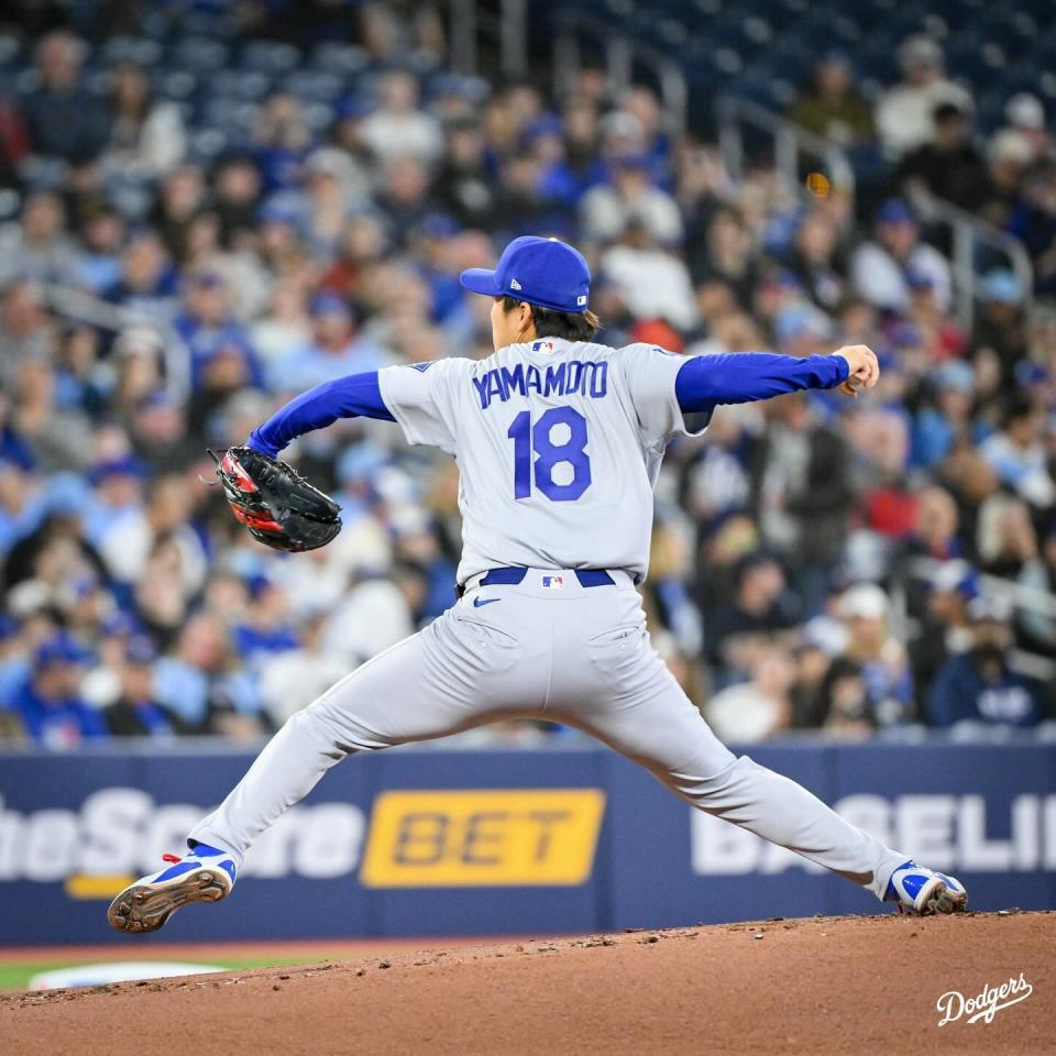 ７回途中１失点で今季２勝目を挙げた山本（ロサンゼルス・ドジャース提供）