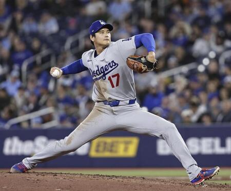 　ブルージェイズ戦に先発したドジャース・大谷＝トロント（共同）