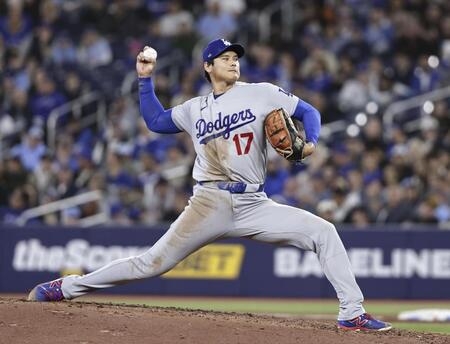 　ブルージェイズ戦に先発登板したドジャース・大谷＝トロント（共同）