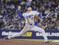 　ブルージェイズ戦に先発登板したドジャース・大谷＝トロント（共同）
