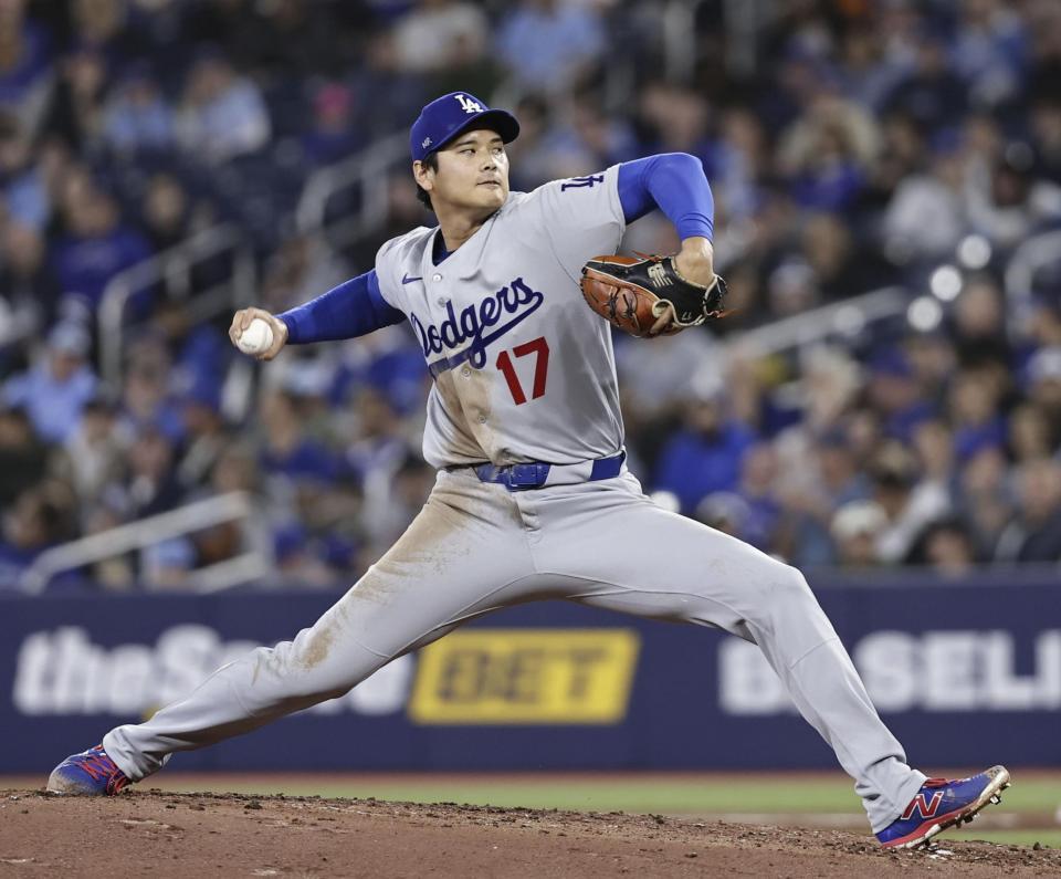 　ブルージェイズ戦に先発したドジャース・大谷＝トロント（共同）