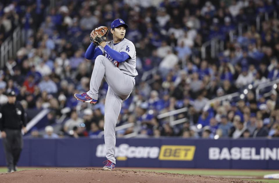 　ブルージェイズ戦に先発登板したドジャース・大谷＝トロント（共同）