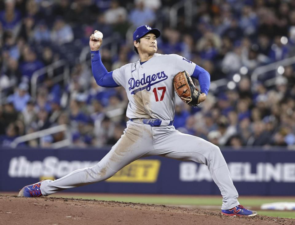 　ブルージェイズ戦に先発登板したドジャース・大谷＝トロント（共同）