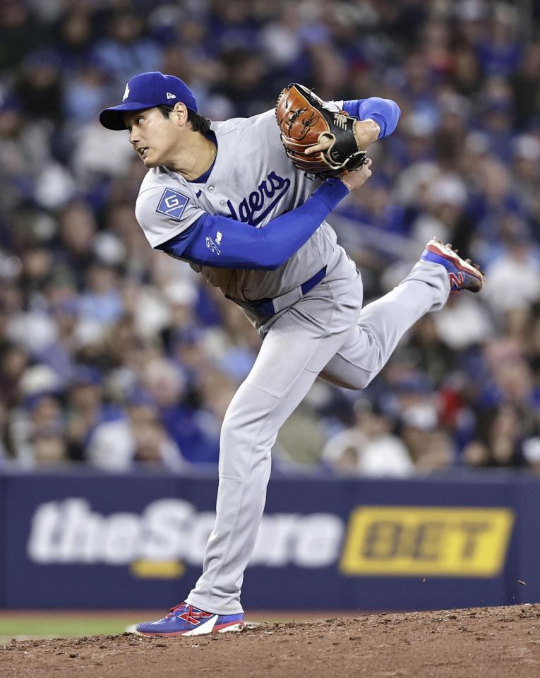 　ブルージェイズ戦に先発登板したドジャース・大谷＝トロント（共同）