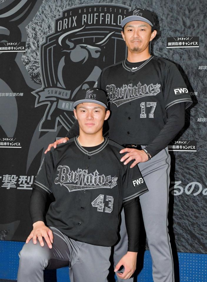 オリックス時代の増井浩俊氏（右）と山本由伸＝２０１９年