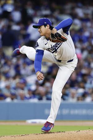 メッツ戦に先発登板した大谷。打者としては先発メンバーから外れ、５年ぶりに投手専念での出場となった（共同）