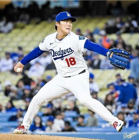 ４月１４日のメッツ戦で、フィールディングでもスーパープレーを披露した山本由伸（ロサンゼルス・ドジャース提供）