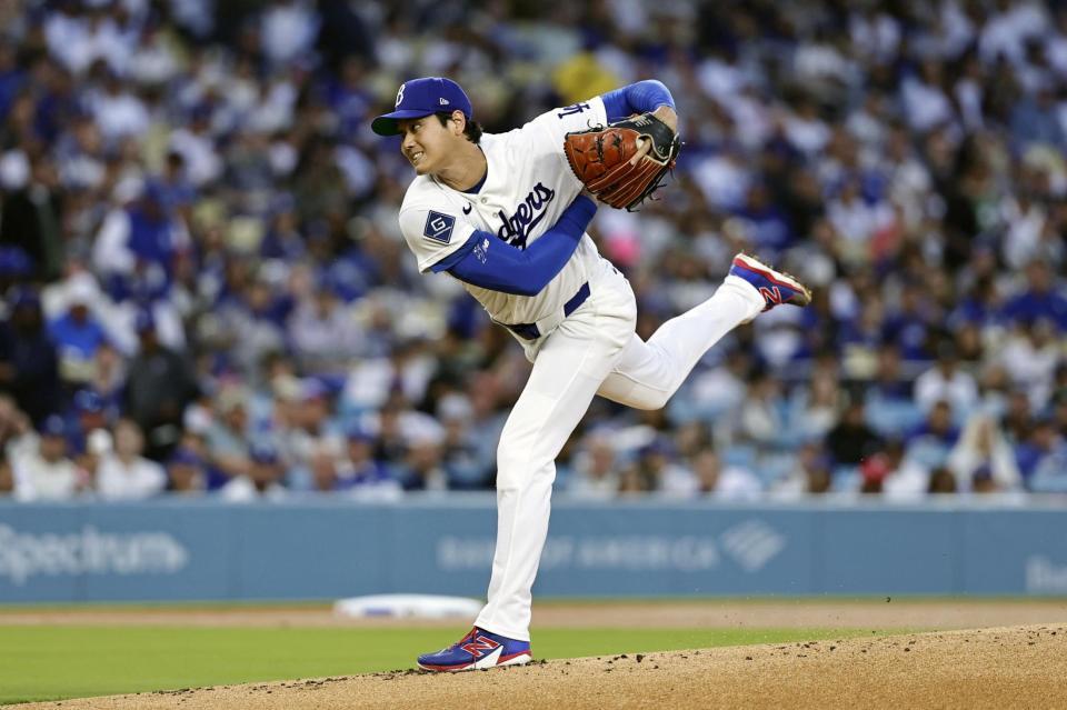 メッツ戦に先発登板した大谷。打者としては先発メンバーから外れ、５年ぶりに投手専念での出場となった（共同）