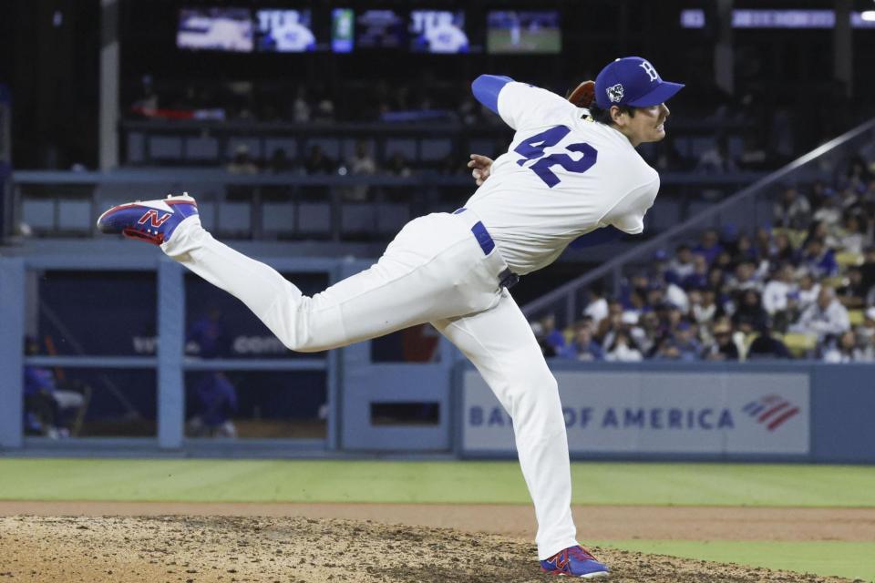 メッツ戦に先発登板し、６回２安打１失点で２勝目を挙げ大谷。５年ぶりに投手専念での出場となった（共同）