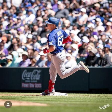 メジャー初安打を放ったライアン・ウォード（ロサンゼルス・ドジャース提供）