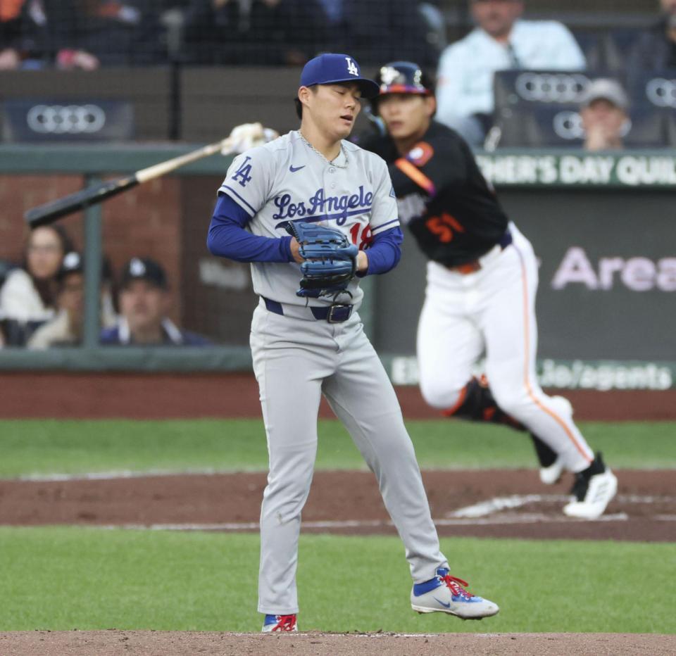 １回、李政厚（奥）に適時打を打たれた山本（共同）