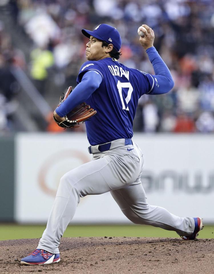 　ジャイアンツ戦に先発登板したドジャース・大谷＝サンフランシスコ（共同）