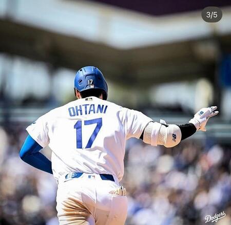 ７回。６号ソロを放った大谷（ロサンゼルス・ドジャース提供）