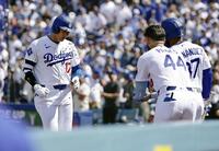 ７回、６号ソロを放ちヒマワリの種で祝福される大谷（共同）