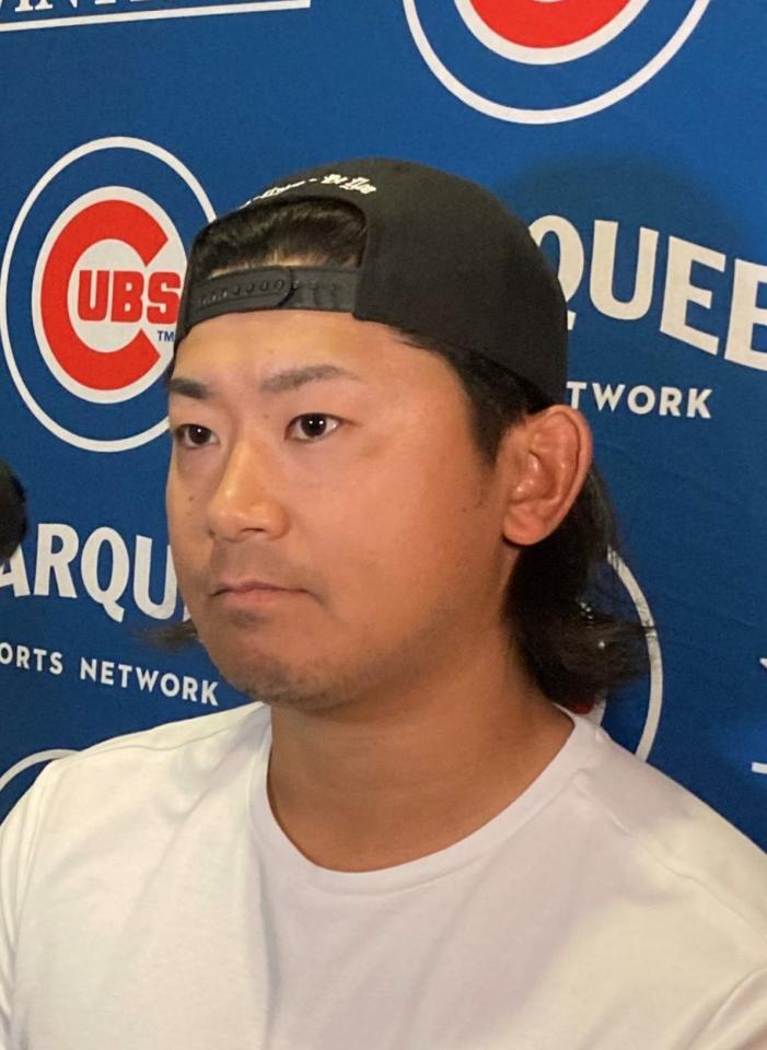 試合後に取材に応じる今永（撮影・小林信行）