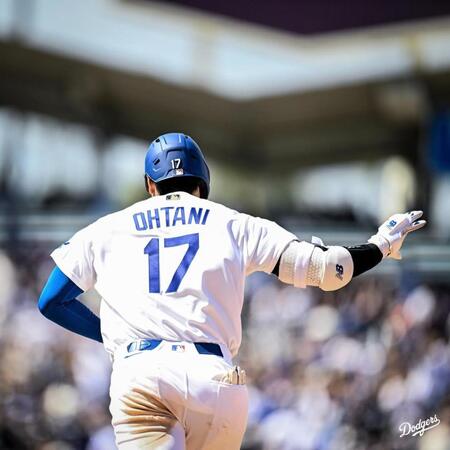 ７回、６号ソロを放った大谷（ロサンゼルス・ドジャース提供）