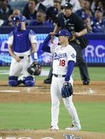 ５回、ヒックスに３ランを浴びた山本（共同）