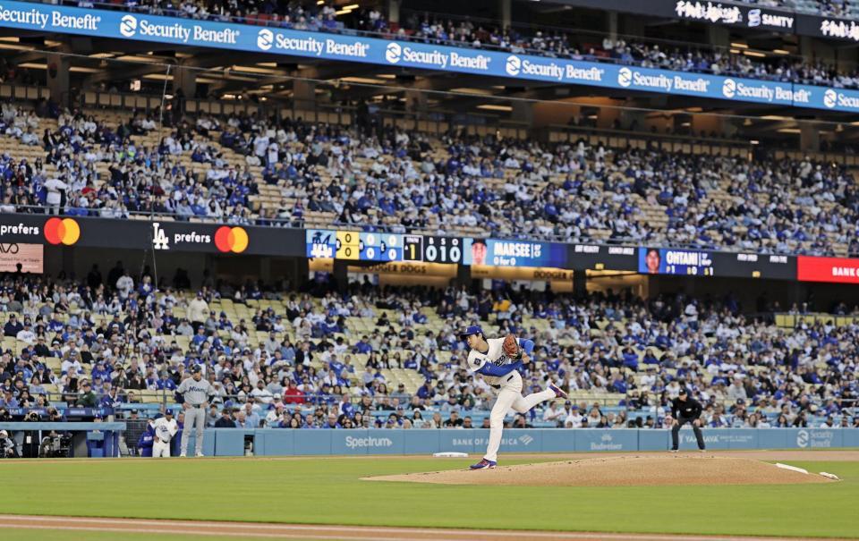 マーリンズ戦に先発登板した大谷＝ロサンゼルス（共同）